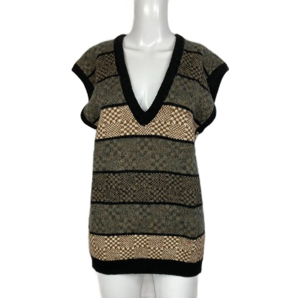 Cambridge Spirit Sweater Vest Womens Sz M Vintage Black Brown Gray‎ Wool Checked - Picture 1 of 10